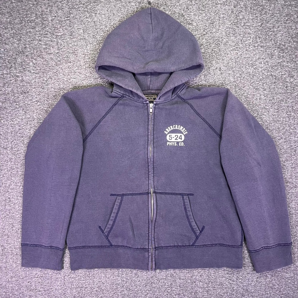 Abercrombie & Fitch Hoodie Mens XL Gray Full Zip Retro Graphic Sweatshirt Y2K